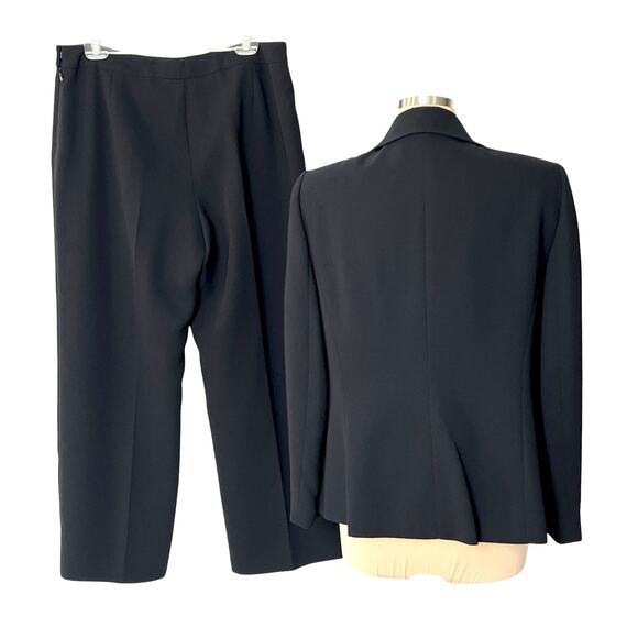 Kasper Pant Suit Set Size 14 Black Blazer Jacket Straight Leg Pants Side Zip - Picture 2 of 12